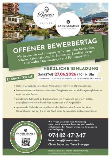 Hotel Bareiss Offener Bewerbertag 27.06.2026