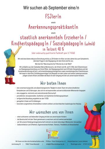 FSJ / BP / Erzieher*in (40 %) - Kindergarten Pfiffikus, Titisee-Neustadt