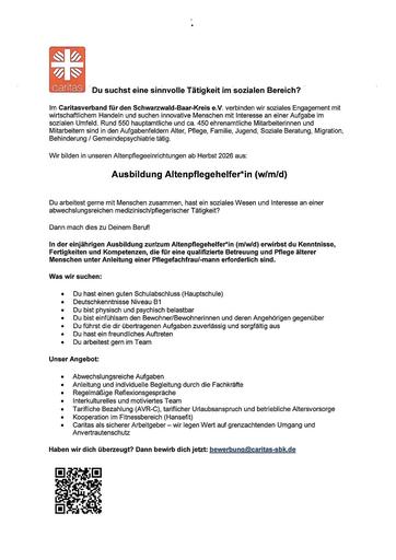 Ausbildung Altenpflegehilfe Caritas