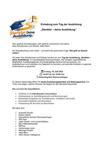 Startklar - Tag der Ausbildung Donaueschingen 10.07.2026