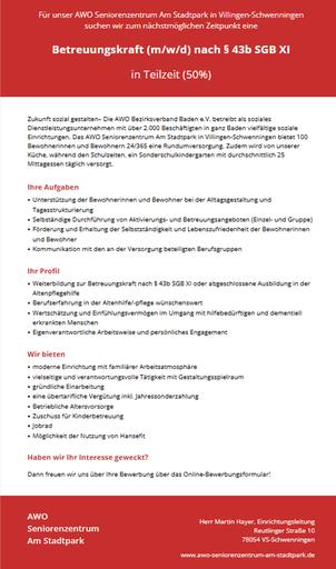 Betreuungskraft (§ 43b SGB XI) - AWO Stadtpark Schwenningen